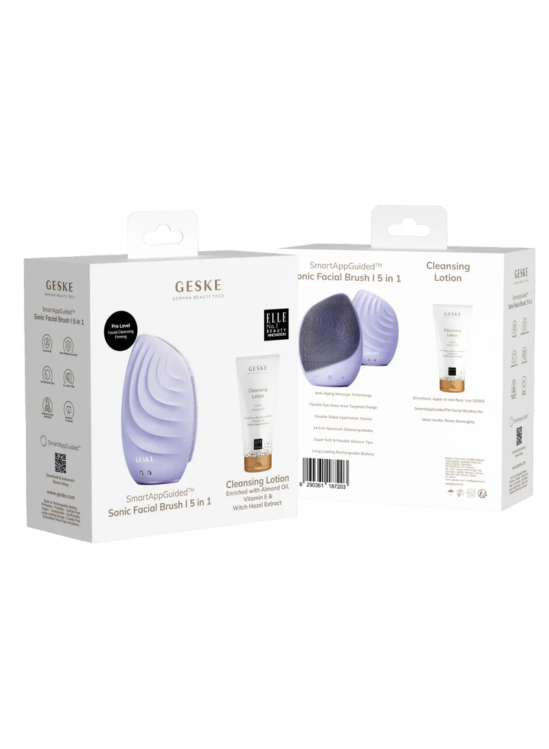 GESKE Geske Cleansing Lotion, Almond Oil, Hazel Extract & Vitamin E, Deep Cleanse, Exfoliate & Nourish + Sonic Facial Brush 5 in 1, Complete Skincare Set for Radiant, Healthy Skin (Combo Pack)- Purple