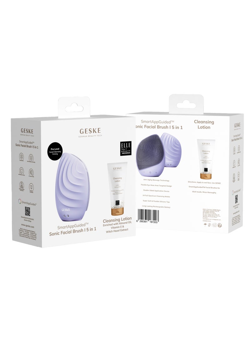 GESKE Geske Cleansing Lotion, Almond Oil, Hazel Extract & Vitamin E, Deep Cleanse, Exfoliate & Nourish + Sonic Facial Brush 5 in 1, Complete Skincare Set for Radiant, Healthy Skin (Combo Pack)- Purple  - Image 4