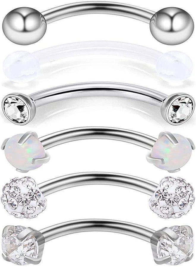 Ocptiy 6PCS 16G 3mm Purple Opal Crystal Ball Internally Threaded Curved Barbell Eyebrow Belly Nose Septum Earring Lip Helix Tragus Cartilage Ring Piercing Jewelry 10mm - Image 1