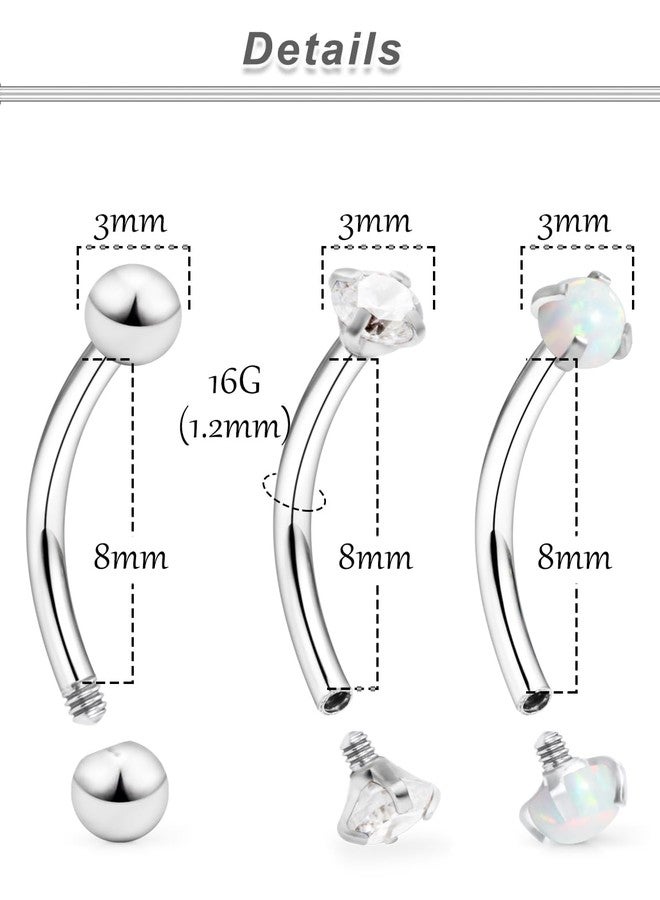 Ocptiy 6PCS 16G 3mm Purple Opal Crystal Ball Internally Threaded Curved Barbell Eyebrow Belly Nose Septum Earring Lip Helix Tragus Cartilage Ring Piercing Jewelry 10mm - Image 2