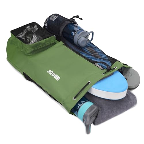 WANDF Swim Bag Mesh Drawstring Backpack with Wet Pocket Beach Backpack for Swimming, Gym, and Workout Gear (Dark green) - Image 4