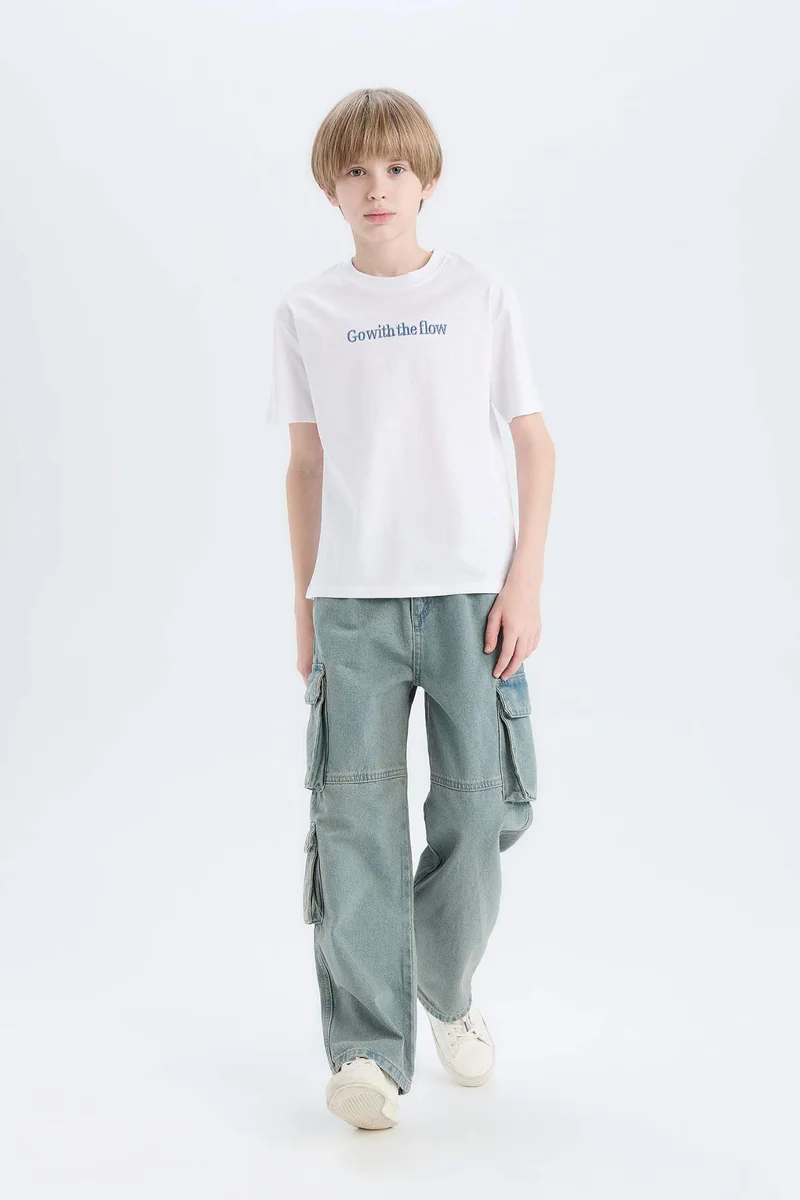 ديفاكتو Boy Crew Neck Embroidered Short Sleeve T-Shirt