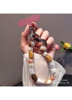 Advanced Mobile Phone Hanging Chain Women's Short Ins Fashionable Distinctive Wrist Hanging Accessories Portable Beaded Bracelet Mobile Phone Hanging Rope-Specifications Support Image Upload:[brown] Special-shaped Beaded Bracelet + Burgundy Card Strip