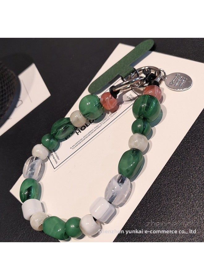 Generic - Advanced Mobile Phone Hanging Chain Women's Short Ins Fashionable Distinctive Wrist Hanging Accessories Portable Beaded Bracelet Mobile Phone Hanging Rope-Specifications Support Image Upload:[brown] Special-shaped Beaded Bracelet + Burgundy Card Strip - Image 1
