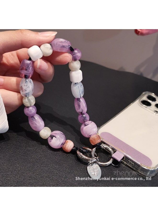 Generic - Advanced Mobile Phone Hanging Chain Women's Short Ins Fashionable Distinctive Wrist Hanging Accessories Portable Beaded Bracelet Mobile Phone Hanging Rope-Specifications Support Image Upload:[brown] Special-shaped Beaded Bracelet + Burgundy Card Strip - Image 1