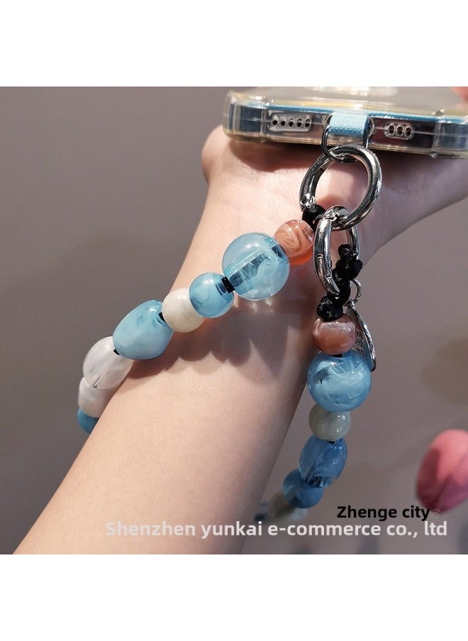 Generic - Advanced Mobile Phone Hanging Chain Women's Short Ins Fashionable Distinctive Wrist Hanging Accessories Portable Beaded Bracelet Mobile Phone Hanging Rope-Specifications Support Image Upload:[brown] Special-shaped Beaded Bracelet + Burgundy Card Strip - Image 1