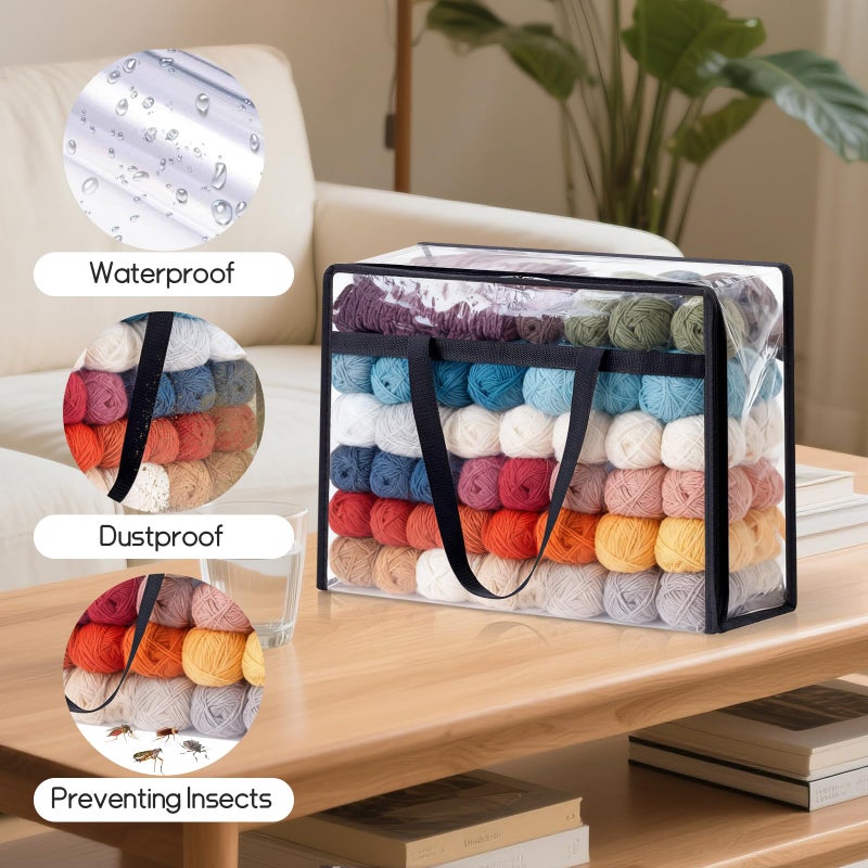 Hobekoee 4 Packs Yarn Storage Bags,18x15x9 inches Large Yarn Bag with Dual Zippers & Handle,Clear Yarn Storage Organizer for Various Yarn Balls,Knitting and Crochet Projects - Image 4