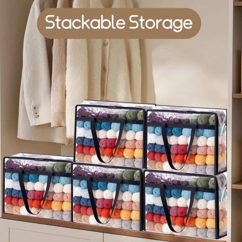 Hobekoee 4 Packs Yarn Storage Bags,18x15x9 inches Large Yarn Bag with Dual Zippers & Handle,Clear Yarn Storage Organizer for Various Yarn Balls,Knitting and Crochet Projects - Image 5