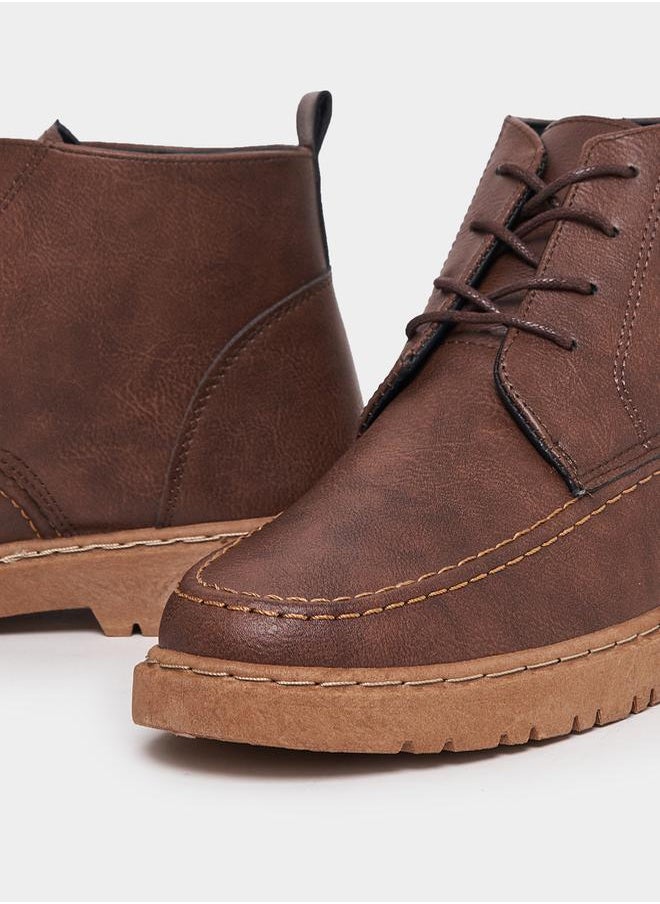 Styli - Hi-Top Flat Heel Lace Up Ankle Boots - Image 1