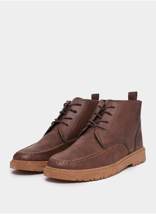 Styli - Hi-Top Flat Heel Lace Up Ankle Boots - Image 1