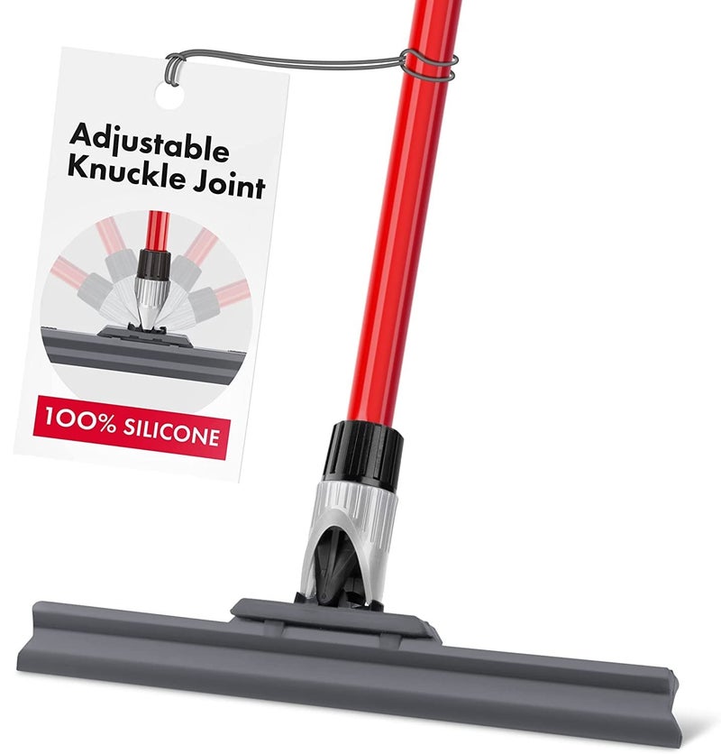 Silicone Floor Squeegee with 55Inch Long Handle 12Inch Single Cast Silicone Blade 360 Swivel Joint  Multifunction Floor Squeegee for Garage Concrete Floor Shower Floor Glass Windows