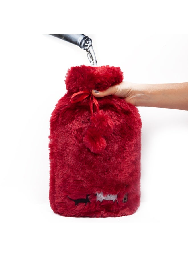 Biggdesign 2L Large Hot Water Bag with Soft Plush Cover, Cold & Hot Compress, Washable Hot Water Bag for Cramps, Neck and Back Pain, Feet and Shoulders, Red - Image 1