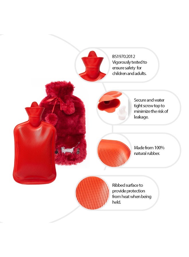 Biggdesign 2L Large Hot Water Bag with Soft Plush Cover, Cold & Hot Compress, Washable Hot Water Bag for Cramps, Neck and Back Pain, Feet and Shoulders, Red - Image 4