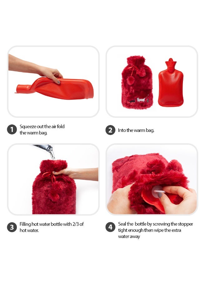 Biggdesign 2L Large Hot Water Bag with Soft Plush Cover, Cold & Hot Compress, Washable Hot Water Bag for Cramps, Neck and Back Pain, Feet and Shoulders, Red - Image 5