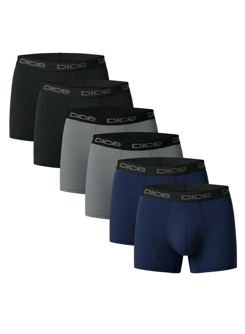 Dice Pack of 6 Cotton Pro Boxer Basic Colors Black, Navy and Grey for Men - Image 1