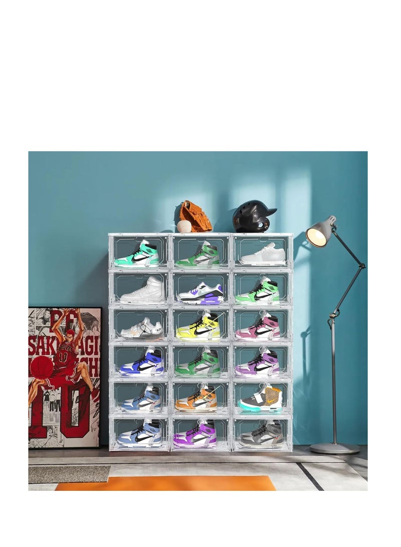 Stackable Shoe Box Large Shoe Storage Box Plastic Clear Sneaker Display Box with Magnetic Door for Shoes, Hat, Bags and Closet Organizer and Display (Grey, 10Pcs)