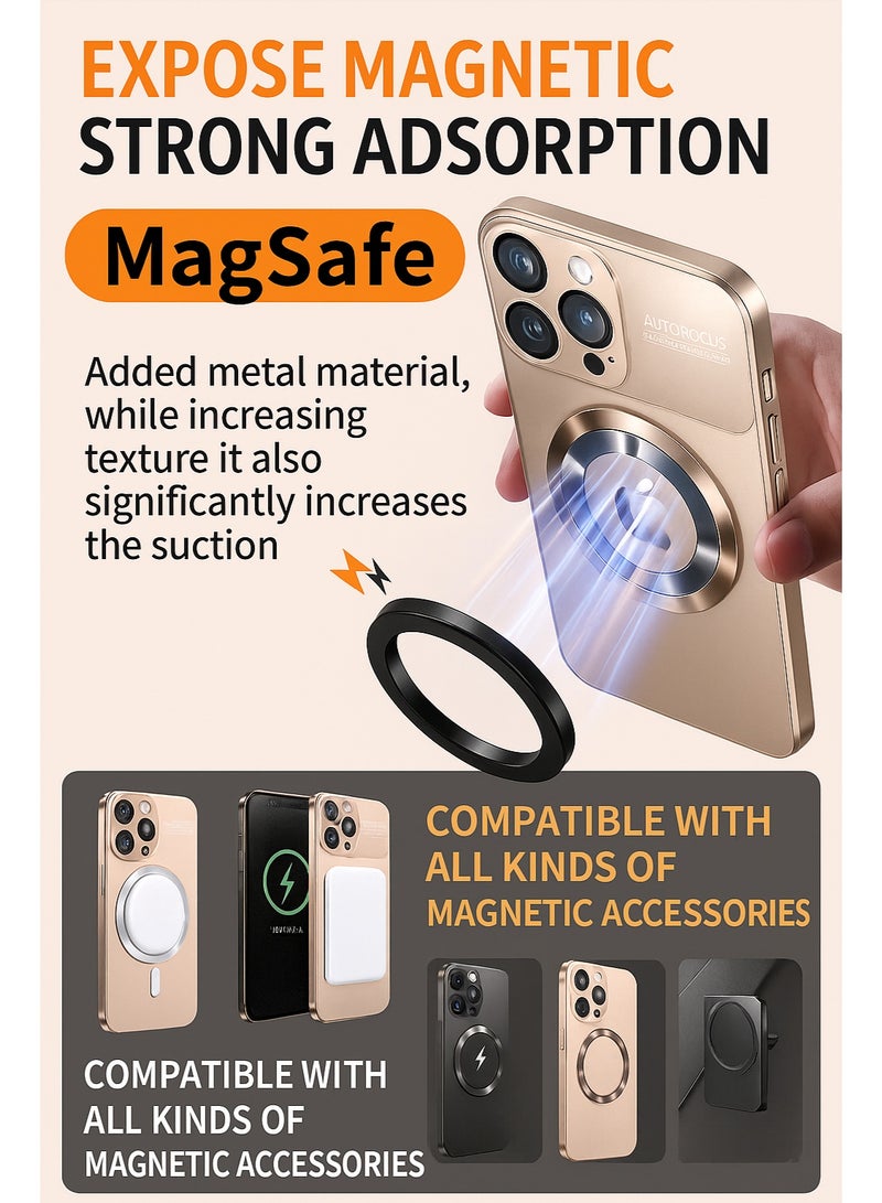 ألترون جراب ALTRONE الجديد لهاتف iPhone 16 Pro Max، غطاء فاخر بتصميم حلقة معدنية بأسلوب مستقبلي، اتصال مغناطيسي، واقي عدسة كاميرا كبير، غطاء نحيف مقاوم للصدمات والخدوش (لون ذهبي رملي) - Image 3