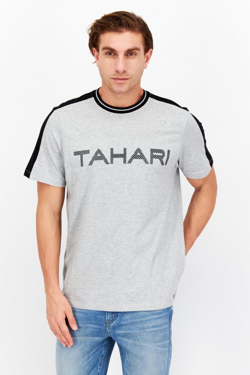 Tahari Men Crew Neck Short Sleeve Brand Logo T-Shirt, Grey - Image 1