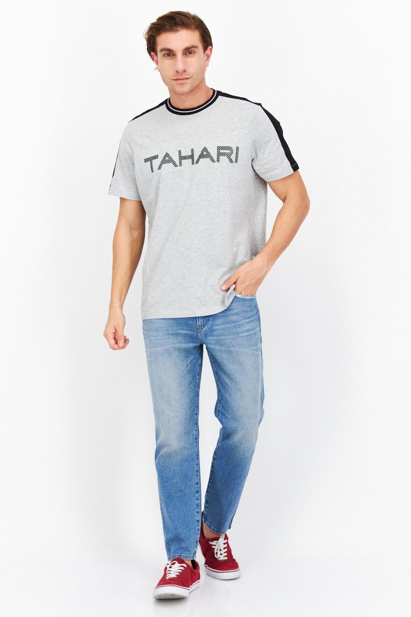 Tahari Men Crew Neck Short Sleeve Brand Logo T-Shirt, Grey - Image 2