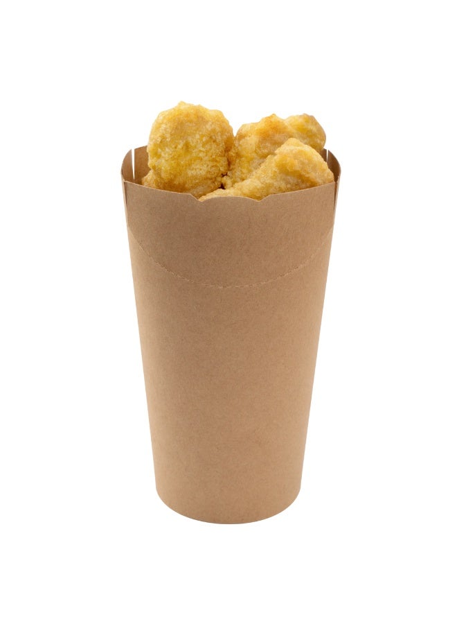 Restaurantware Bio Tek 20 Ounce French Fry Cups, 100 Disposable French Fry Holders - With Fold-Down Cover, Tab Lock Closure, Kraft Paper Fry Cups, For Onion Rings, Chips, or Popcorn, Stackable  - Image 2