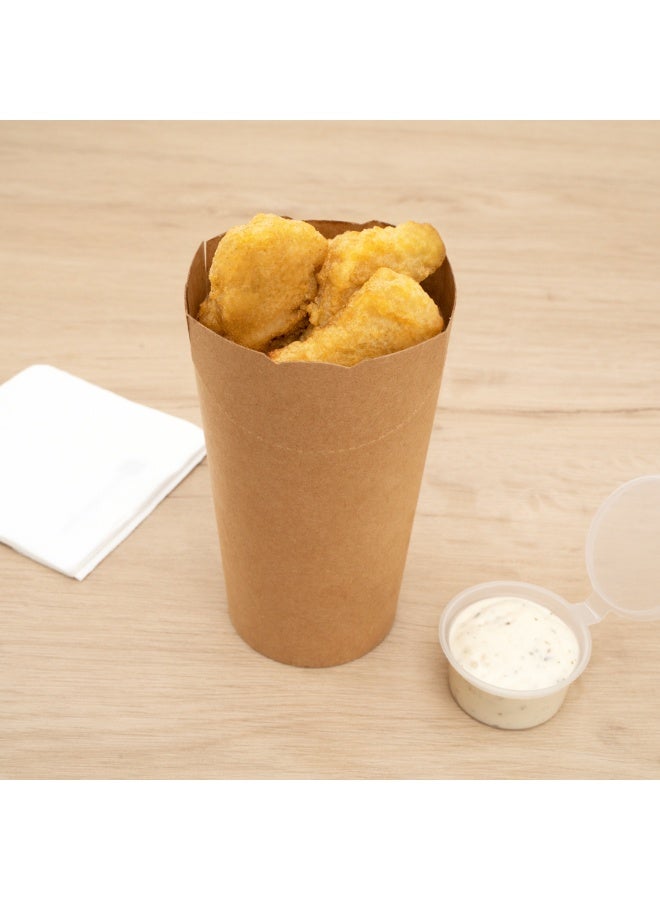 Restaurantware Bio Tek 20 Ounce French Fry Cups, 100 Disposable French Fry Holders - With Fold-Down Cover, Tab Lock Closure, Kraft Paper Fry Cups, For Onion Rings, Chips, or Popcorn, Stackable  - Image 4