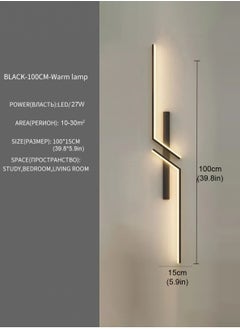LOOPITYS （BLACK, 100CM，Three color temperatures）Modern Creative Strip Led Wall Lamp Minimalist Bedroom Bedside Wall Sconce Led Lights Living Room TV Sofa Background Wall Lamp  - Image 3