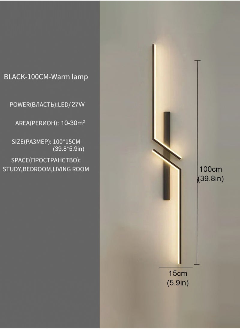 LOOPITYS （BLACK, 100CM，Three color temperatures）Modern Creative Strip Led Wall Lamp Minimalist Bedroom Bedside Wall Sconce Led Lights Living Room TV Sofa Background Wall Lamp  - Image 3