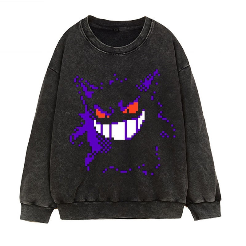 Anime Washed Long Sleeve Sweatshirt J retro cotton sweater