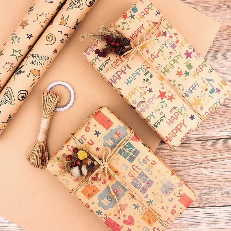 KASTWAVE 10 Pack Gift Wrapping Paper Set, Eco Friendly Recyclable Premium Wrap with Tape Rope Sticker, 70x50cm for Party Decorations - Image 5