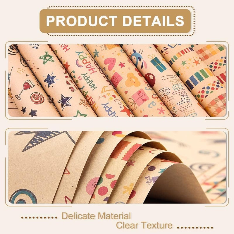 KASTWAVE 10 Pack Gift Wrapping Paper Set, Eco Friendly Recyclable Premium Wrap with Tape Rope Sticker, 70x50cm for Party Decorations - Image 4