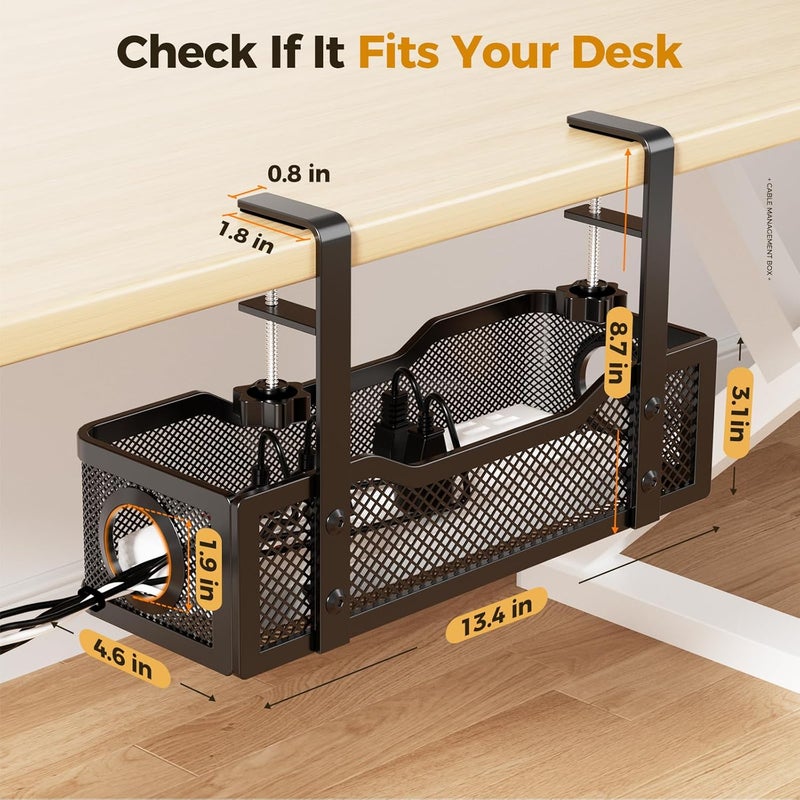 Cinati Under Desk Cable Tray - Black, No Drill Cable Management Box for Office & Home Repeated use friendly design - Image 5