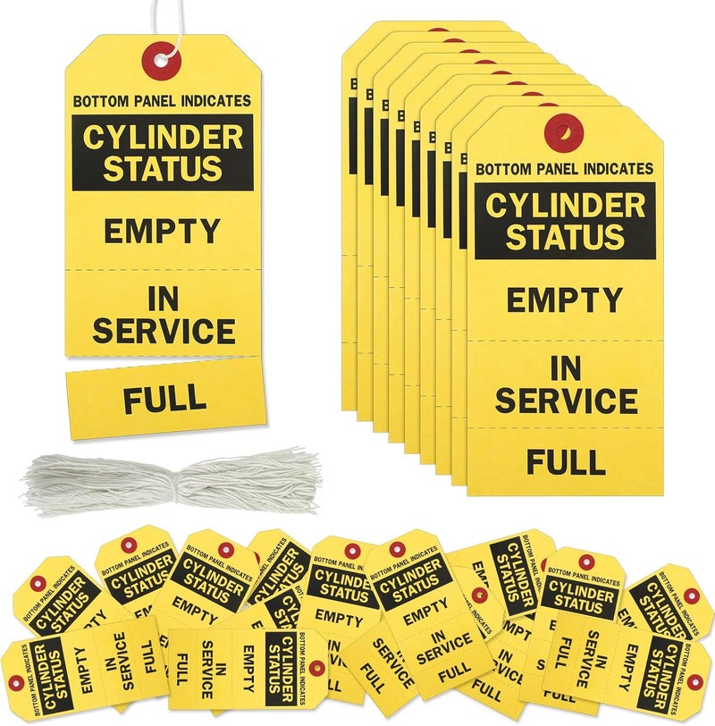 Woanger 400 Pcs Cylinder Status Tags Empty in Service Full 3 Part Perforated Tags with 400 Pieces Wires 47 x 24 Inches Black and Yellow - Image 1