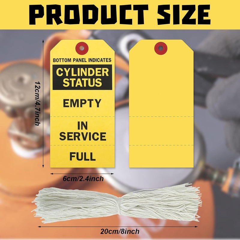 Woanger 400 Pcs Cylinder Status Tags Empty in Service Full 3 Part Perforated Tags with 400 Pieces Wires 47 x 24 Inches Black and Yellow - Image 2