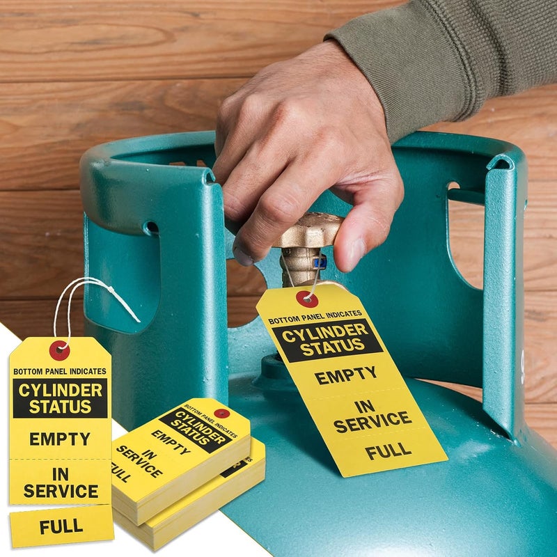 Woanger 400 Pcs Cylinder Status Tags Empty in Service Full 3 Part Perforated Tags with 400 Pieces Wires 47 x 24 Inches Black and Yellow - Image 4