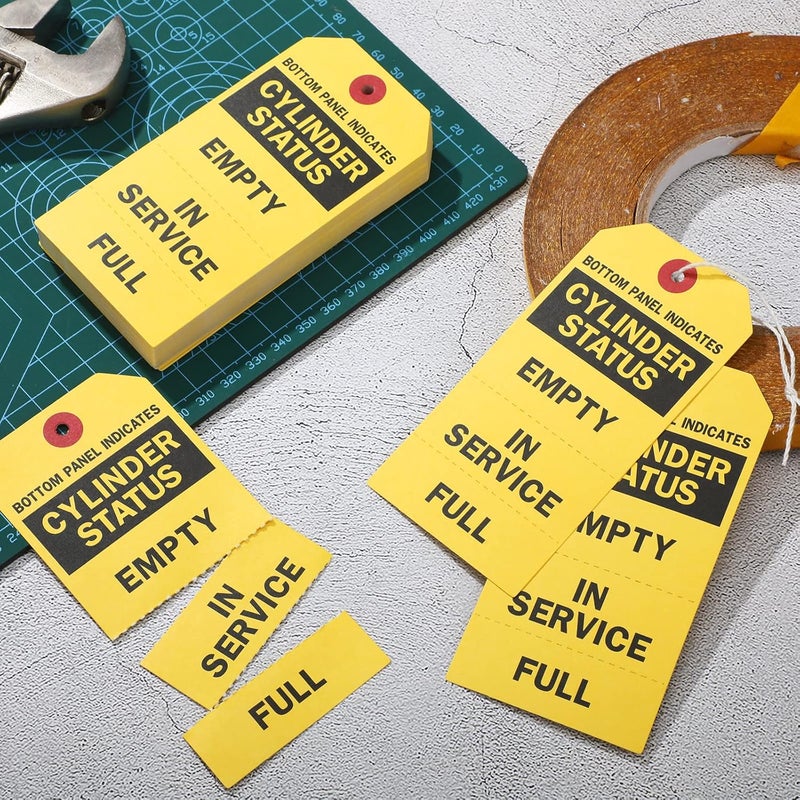 Woanger 400 Pcs Cylinder Status Tags Empty in Service Full 3 Part Perforated Tags with 400 Pieces Wires 47 x 24 Inches Black and Yellow - Image 3