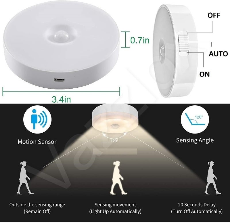 VazzLox Motion Sensor Light for Home (Pack of 2) with USB Charging Wireless Self Adhesive LED Body Induction Lamp Sensor Light for Wardrobe Lights with Sensor Night Light for Cupboard Stairs (White) - Image 2