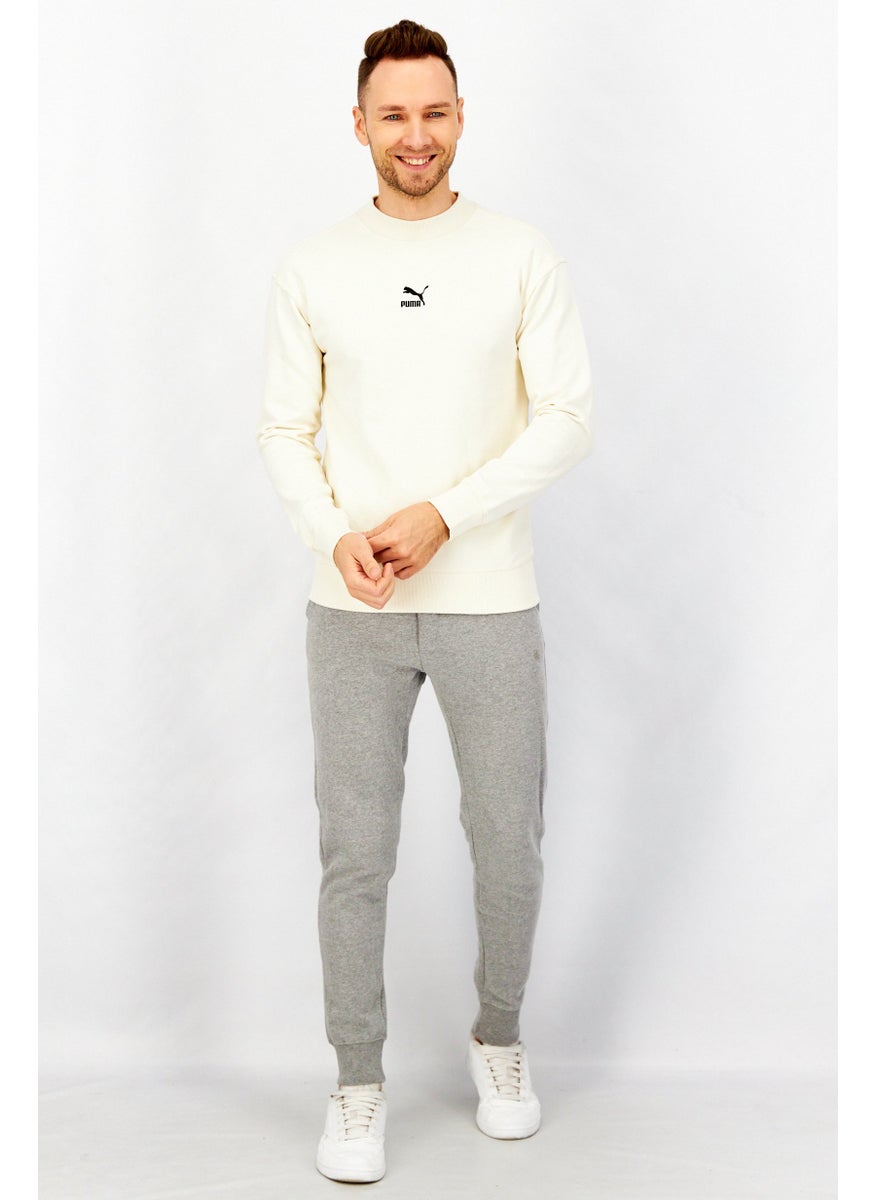 PUMA Men High Neck Long Sleeve Embroidered Logo Sweatshirt, Cream  - Image 2
