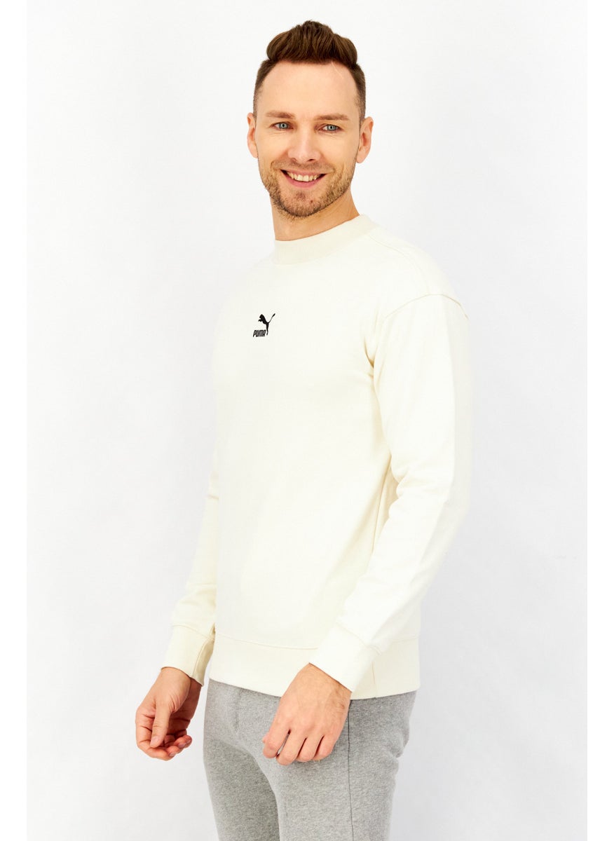 PUMA Men High Neck Long Sleeve Embroidered Logo Sweatshirt, Cream  - Image 3