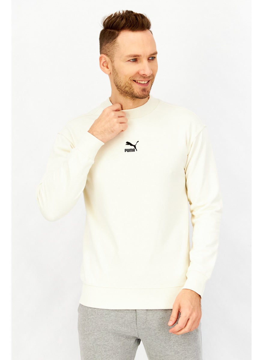 PUMA Men High Neck Long Sleeve Embroidered Logo Sweatshirt, Cream  - Image 1