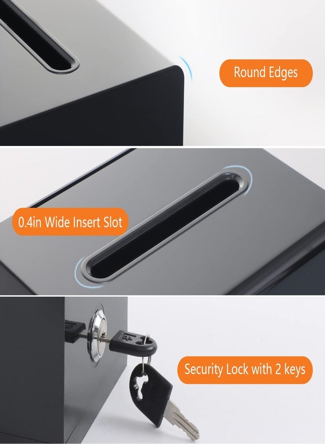 KYODOLED صندوق اقتراحات أسود من KYODOLED مزود بفتحة وقفل للتصويت، وصندوق تبرعات مع حامل لافتات، وعلبة إكراميات، 6.2 بوصة × 4.6 بوصة × 4.0 بوصة - Image 4