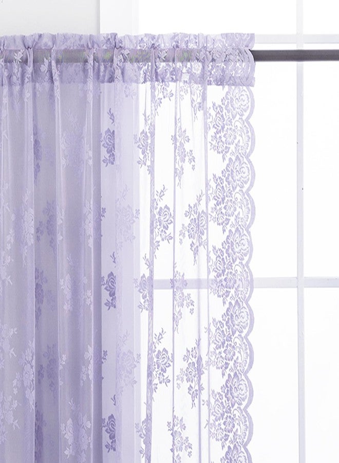 Kotile ستائر قصيرة شفافة بلون بنفسجي فاتح، طولها 36 بوصة، قطعتان، عرض 42 × طول 36 بوصة لكل منهما، ستائر دانتيل صغيرة بنمط ريفي مزهر عتيق لنافذة المطبخ فوق الحوض، ستارة دانتيل بجيب للعمود توفر الخصوصية - Image 4