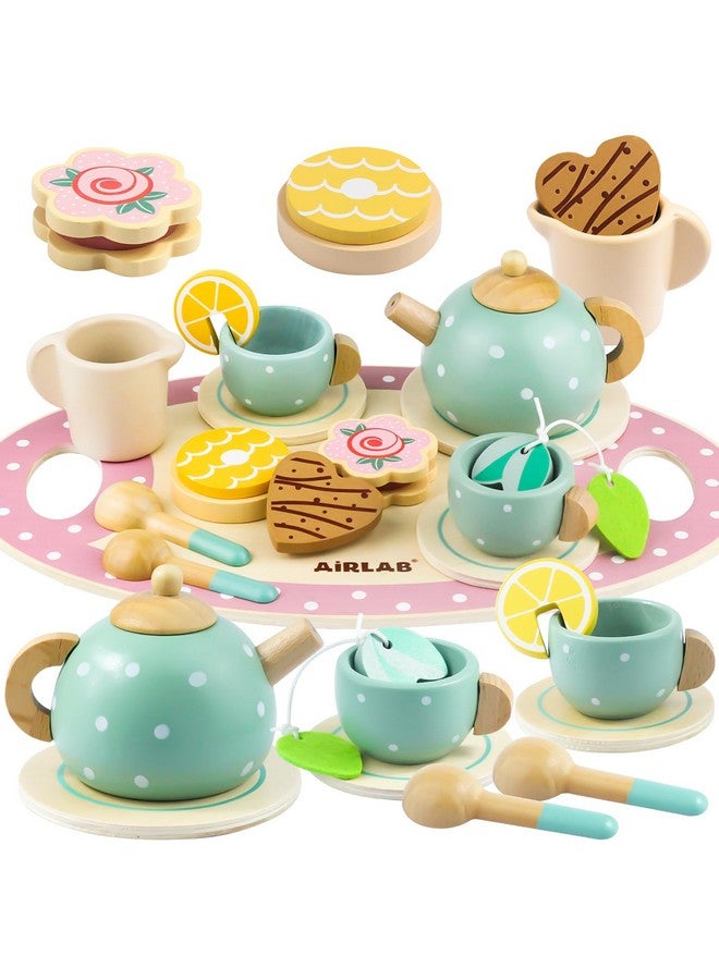 Airlab Wooden Tea Set For Little Girls Play Food Pretend Play Kitchen Accessories For 3 4 5 Years Old Girls And Boys Toddler Princess Tea Time Party Food Toys - Image 1
