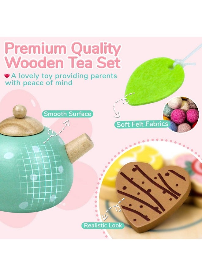 Airlab Wooden Tea Set For Little Girls Play Food Pretend Play Kitchen Accessories For 3 4 5 Years Old Girls And Boys Toddler Princess Tea Time Party Food Toys - Image 2