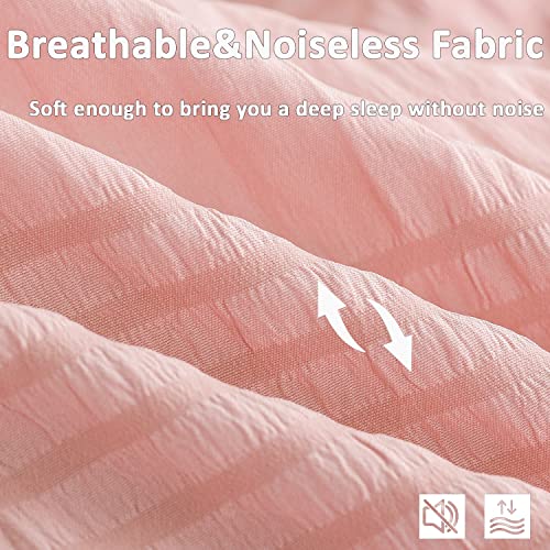 ALEISSEL Blush Pink Comforter Set Queen Seersucker Design with Ruffled Edges, Ultra-Soft Pink Bedding Set Queen Size 3 Piece Set, Down Alternative Light-Weight Comforter Set(Blush Pink,Queen) - Image 5