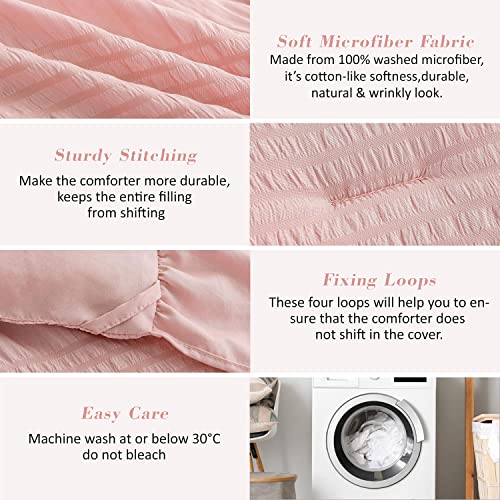 ALEISSEL Blush Pink Comforter Set Queen Seersucker Design with Ruffled Edges, Ultra-Soft Pink Bedding Set Queen Size 3 Piece Set, Down Alternative Light-Weight Comforter Set(Blush Pink,Queen) - Image 4