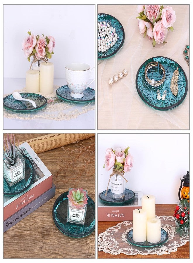 أونماي أطباق شموع زجاجية فسيفسائية من OwnMy، قطعتان، حاملات شموع عمودية 6 بوصات، أطباق وصواني شموع زجاجية مستديرة، قواعد أكواب شموع زجاجية فسيفسائية، حوامل شموع عمودية زجاجية مزخرفة، قواعد شموع، أزرق - Image 5