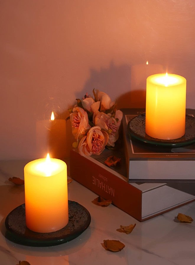 أونماي أطباق شموع زجاجية فسيفسائية من OwnMy، قطعتان، حاملات شموع عمودية 6 بوصات، أطباق وصواني شموع زجاجية مستديرة، قواعد أكواب شموع زجاجية فسيفسائية، حوامل شموع عمودية زجاجية مزخرفة، قواعد شموع، أزرق - Image 2