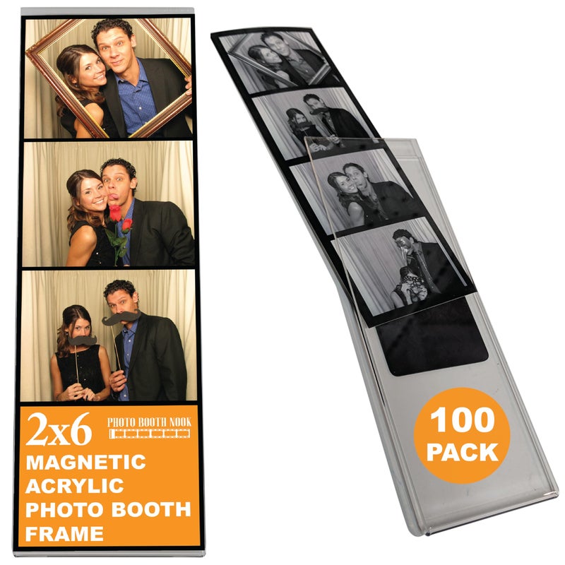 Photo Booth Nook | 2x6 Magnetic Photo Booth Picture Frame (100 Count) | Crystal Clear Acrylic, Strong Magnet with Silver Inserts | Bulk - Image 1