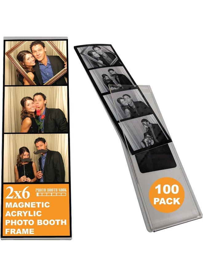 Photo Booth Nook | 2x6 Magnetic Photo Booth Picture Frame (100 Count) | Crystal Clear Acrylic, Strong Magnet with Silver Inserts | Bulk - Image 2