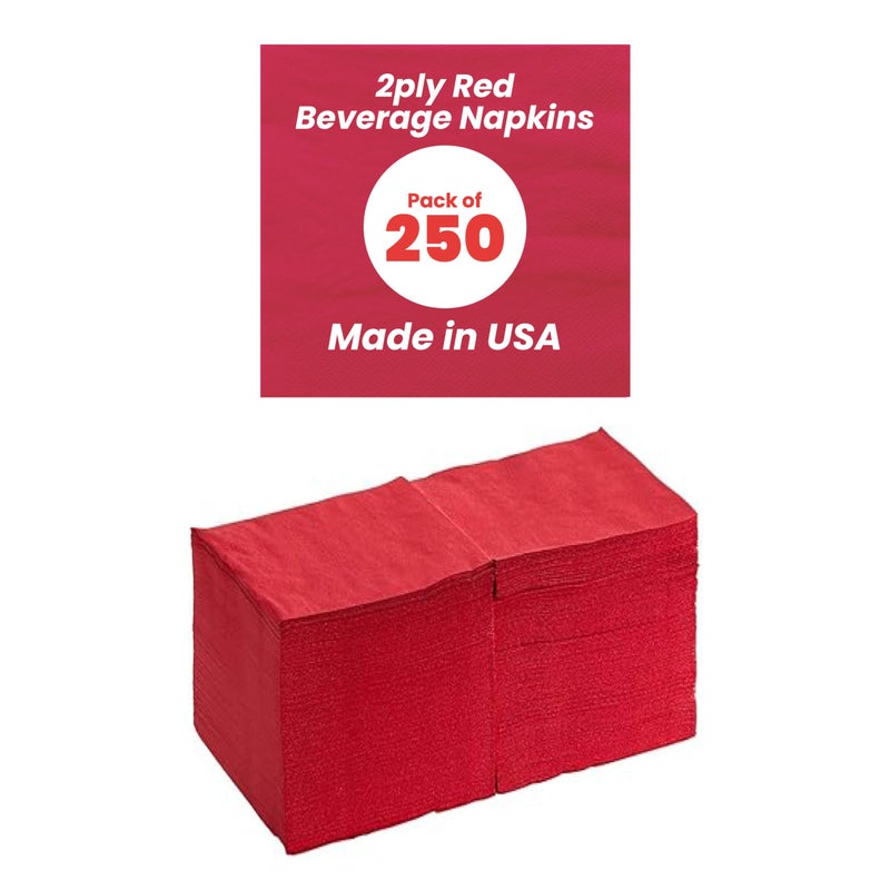 Perfectware - PW-2 Ply Red Bev-250 2 Ply Red Beverage Napkins- Pack of 250ct - Image 1
